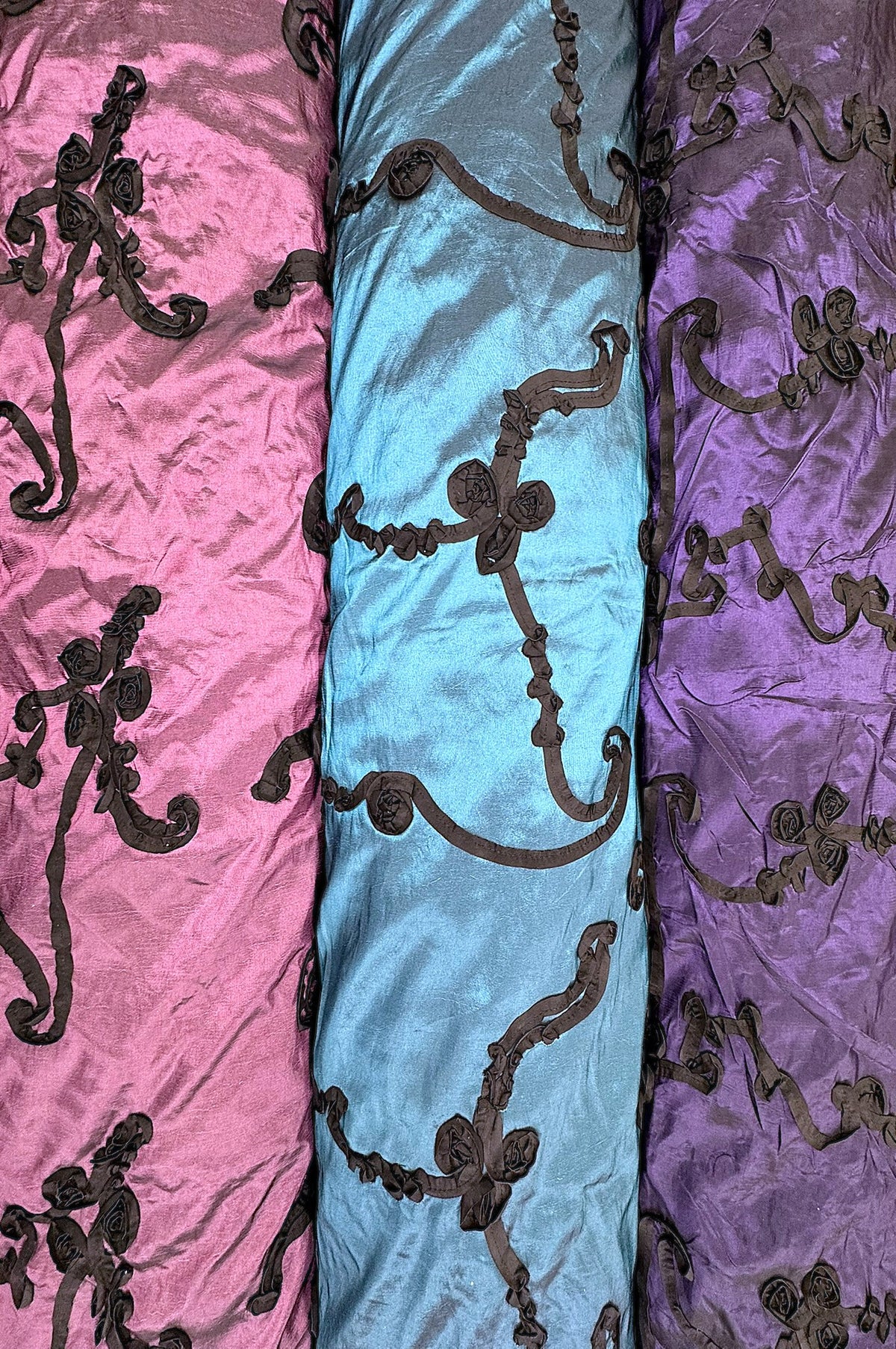 ML151 3D FLORAL SWIRL RIBBON 2 TONE TAFFETA FABRIC