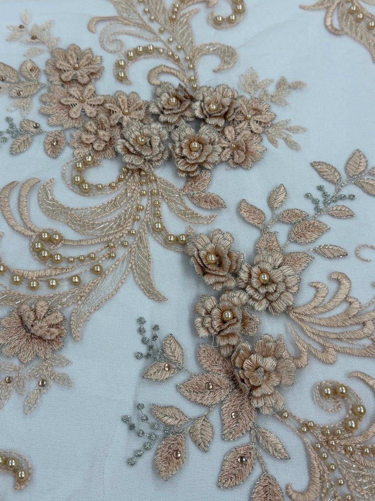 ML198 - 3D Lace Fabric by Yard – 52" Beaded Mesh for Wedding Gowns, Tablecloth, Party Decor