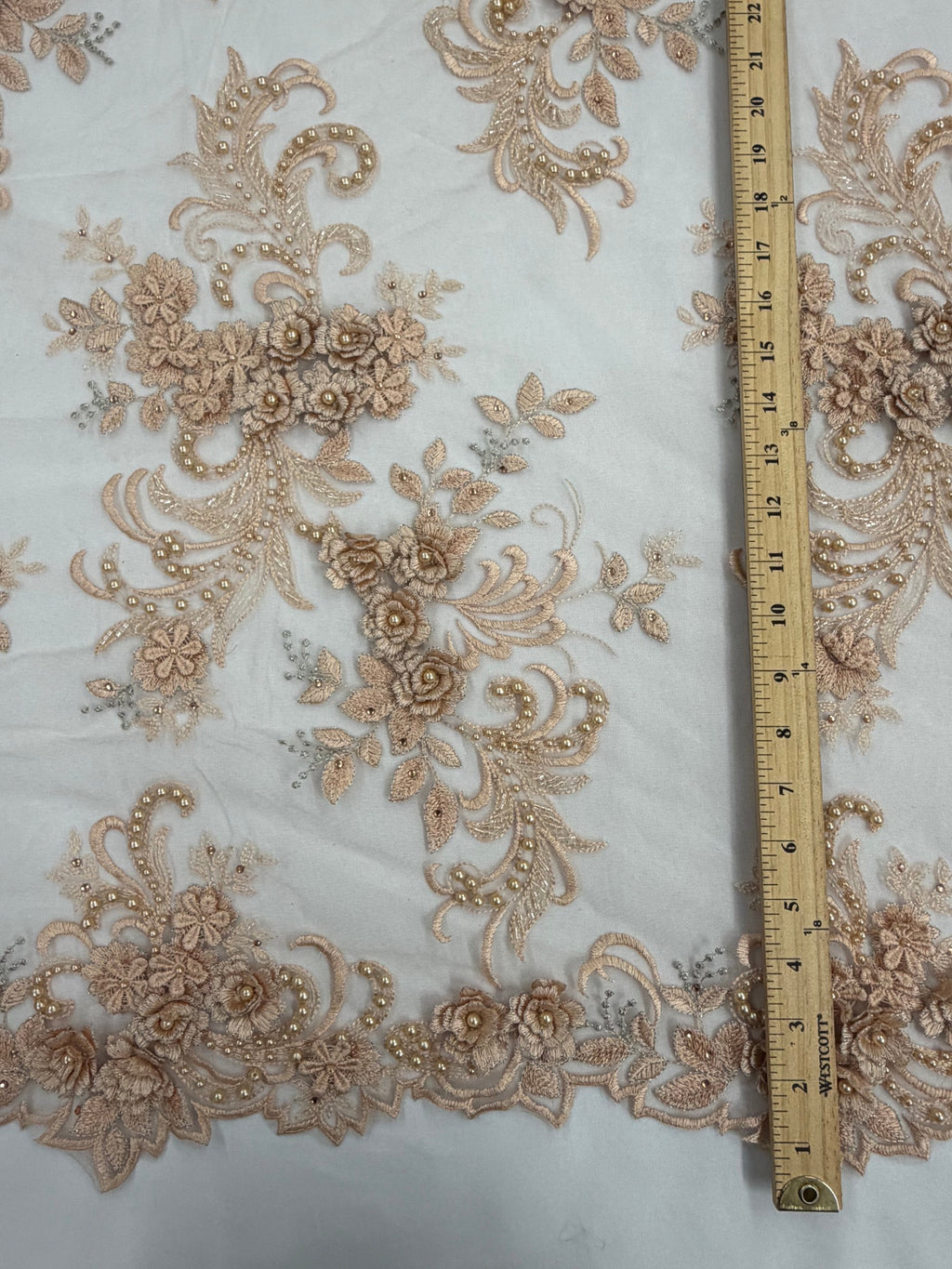 ML198 - 3D Lace Fabric by Yard – 52" Beaded Mesh for Wedding Gowns, Tablecloth, Party Decor