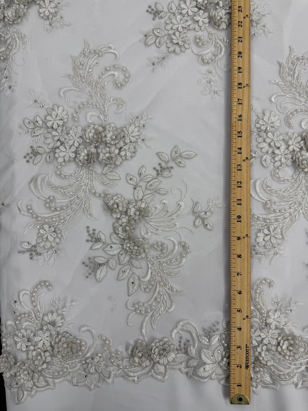 ML198 - 3D Lace Fabric by Yard – 52" Beaded Mesh for Wedding Gowns, Tablecloth, Party Decor