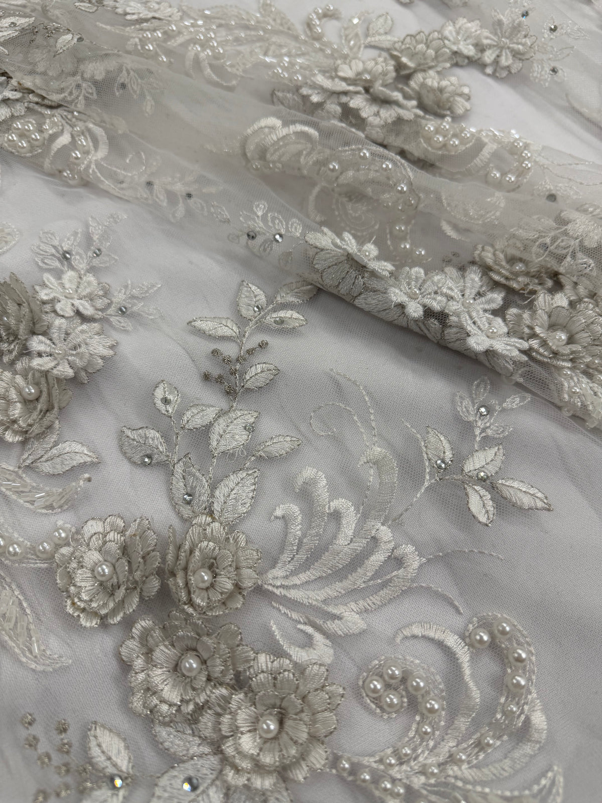 ML198 - 3D Lace Fabric by Yard – 52" Beaded Mesh for Wedding Gowns, Tablecloth, Party Decor