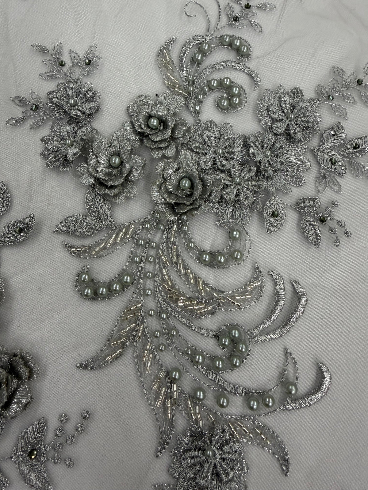 ML198 - 3D Lace Fabric by Yard – 52" Beaded Mesh for Wedding Gowns, Tablecloth, Party Decor