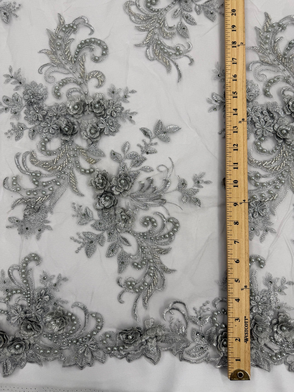 ML198 - 3D Lace Fabric by Yard – 52" Beaded Mesh for Wedding Gowns, Tablecloth, Party Decor