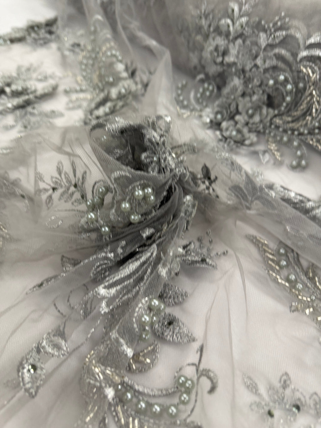 ML198 - 3D Lace Fabric by Yard – 52" Beaded Mesh for Wedding Gowns, Tablecloth, Party Decor