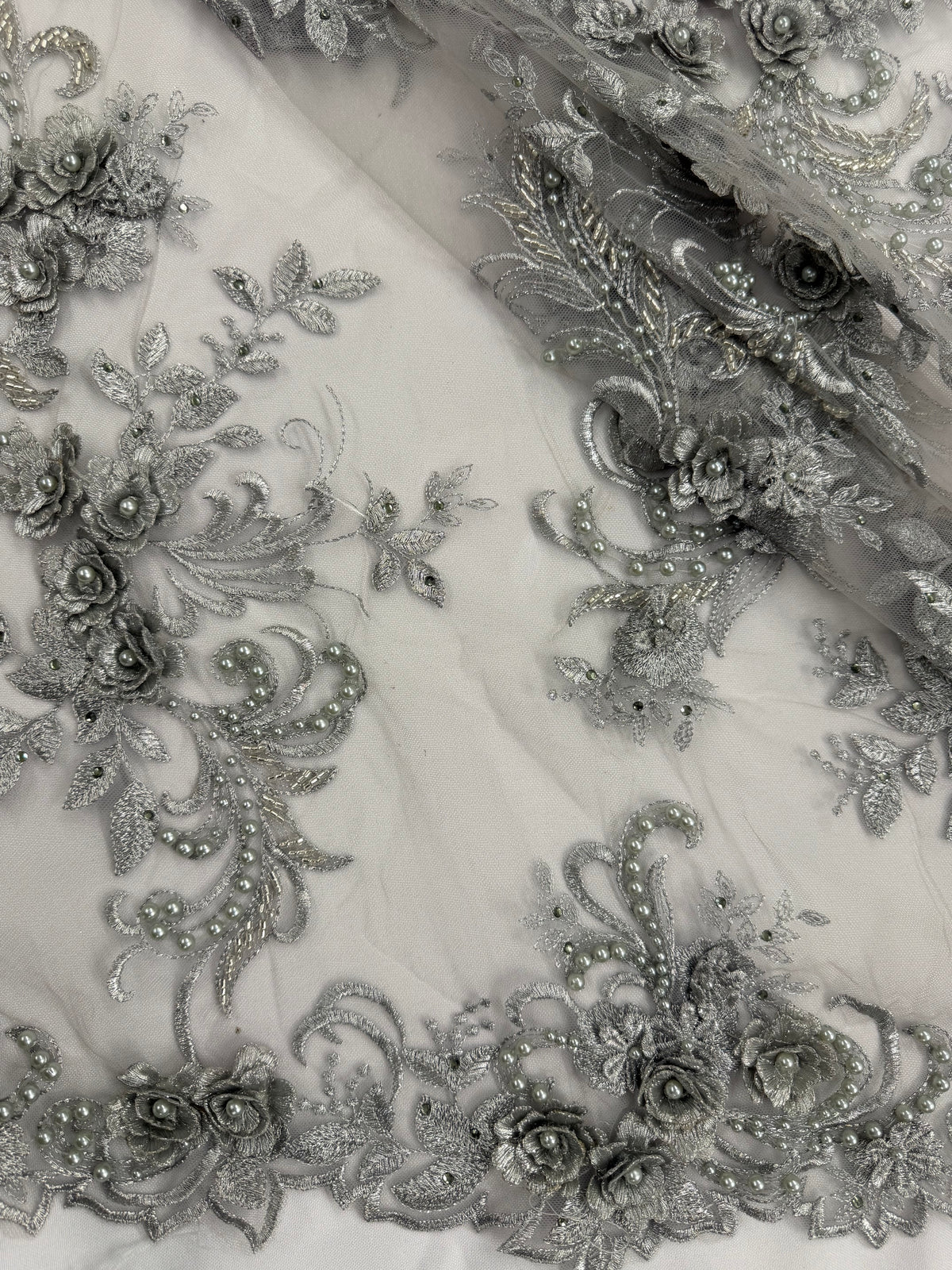 ML198 - 3D Lace Fabric by Yard – 52" Beaded Mesh for Wedding Gowns, Tablecloth, Party Decor