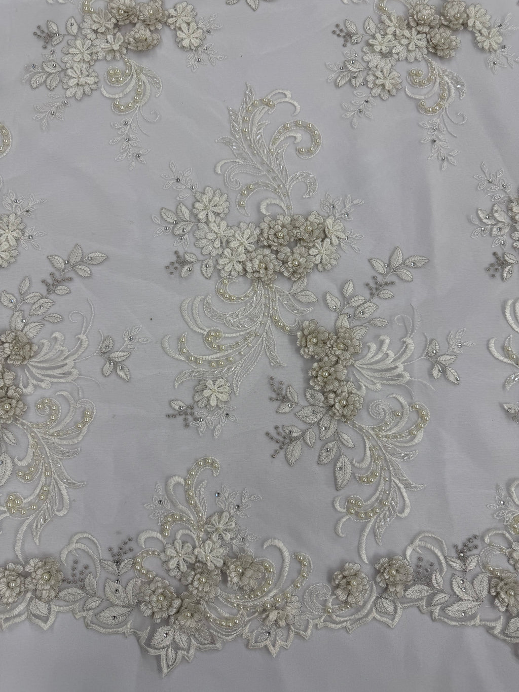 ML198 - 3D Lace Fabric by Yard – 52" Beaded Mesh for Wedding Gowns, Tablecloth, Party Decor