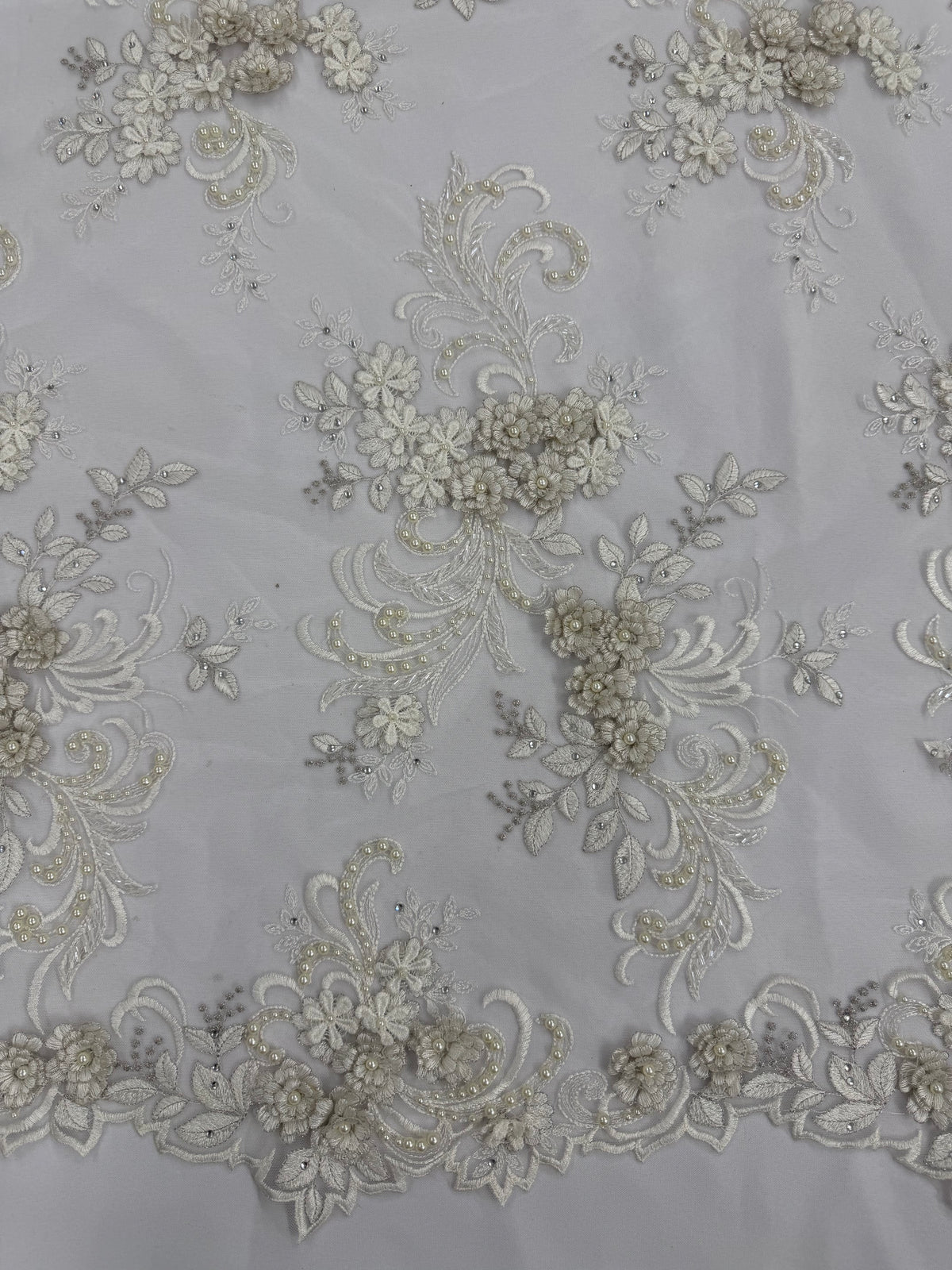 ML198 - 3D Lace Fabric by Yard – 52" Beaded Mesh for Wedding Gowns, Tablecloth, Party Decor