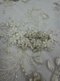 ML198 - 3D Lace Fabric by Yard – 52" Beaded Mesh for Wedding Gowns, Tablecloth, Party Decor