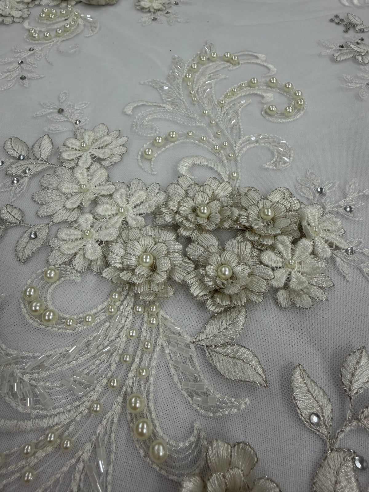 ML198 - 3D Lace Fabric by Yard – 52" Beaded Mesh for Wedding Gowns, Tablecloth, Party Decor