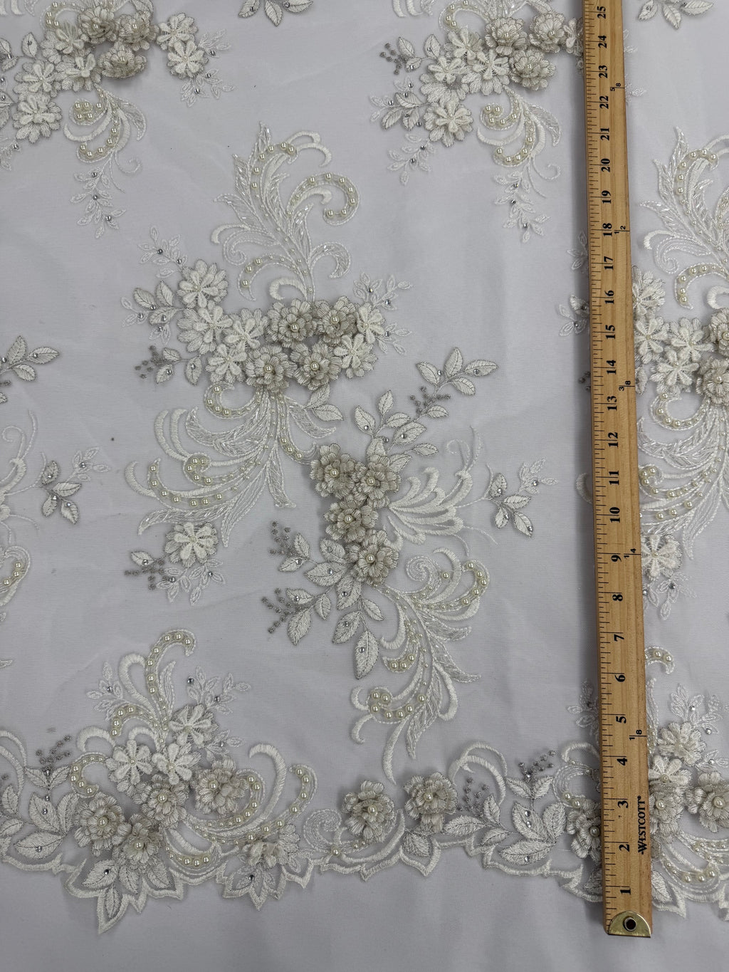 ML198 - 3D Lace Fabric by Yard – 52" Beaded Mesh for Wedding Gowns, Tablecloth, Party Decor