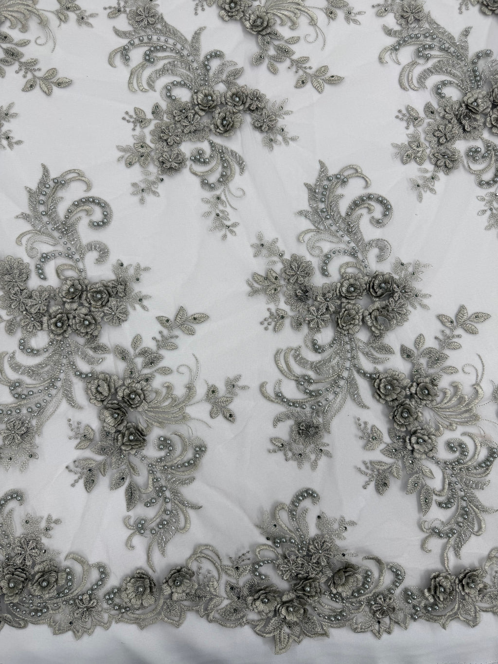 ML198 - 3D Lace Fabric by Yard – 52" Beaded Mesh for Wedding Gowns, Tablecloth, Party Decor
