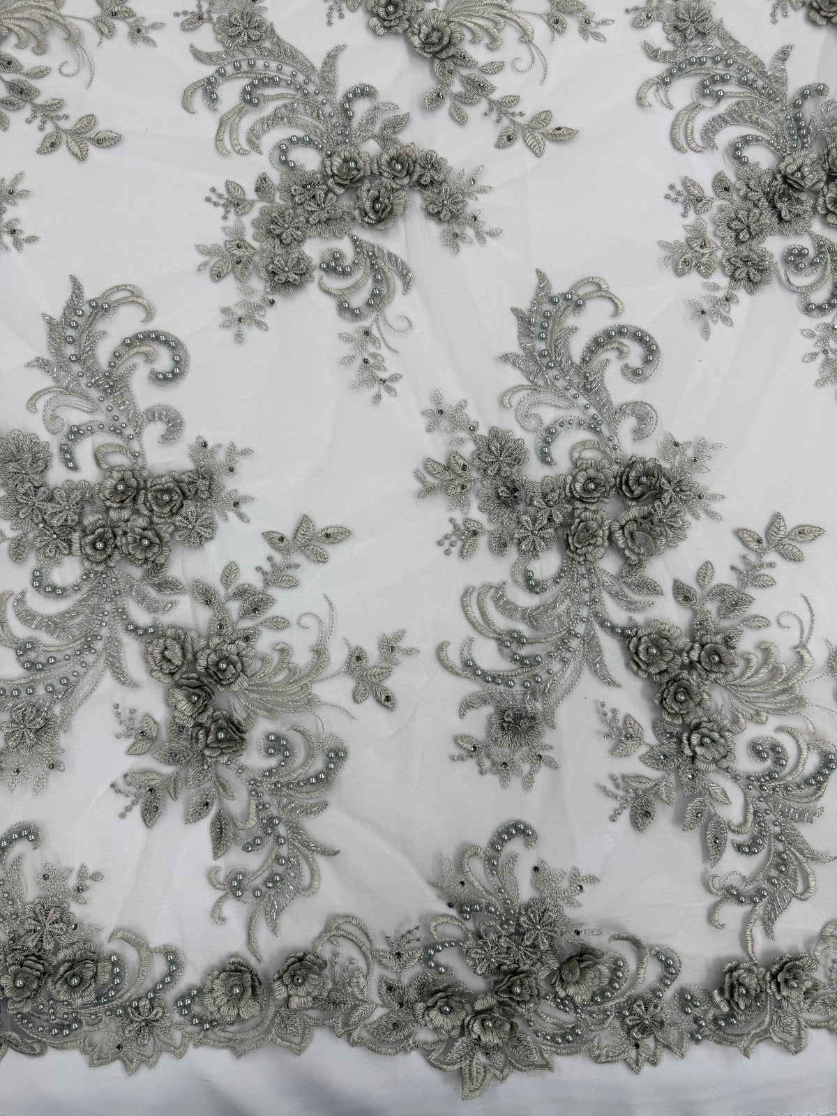 ML198 - 3D Lace Fabric by Yard – 52" Beaded Mesh for Wedding Gowns, Tablecloth, Party Decor
