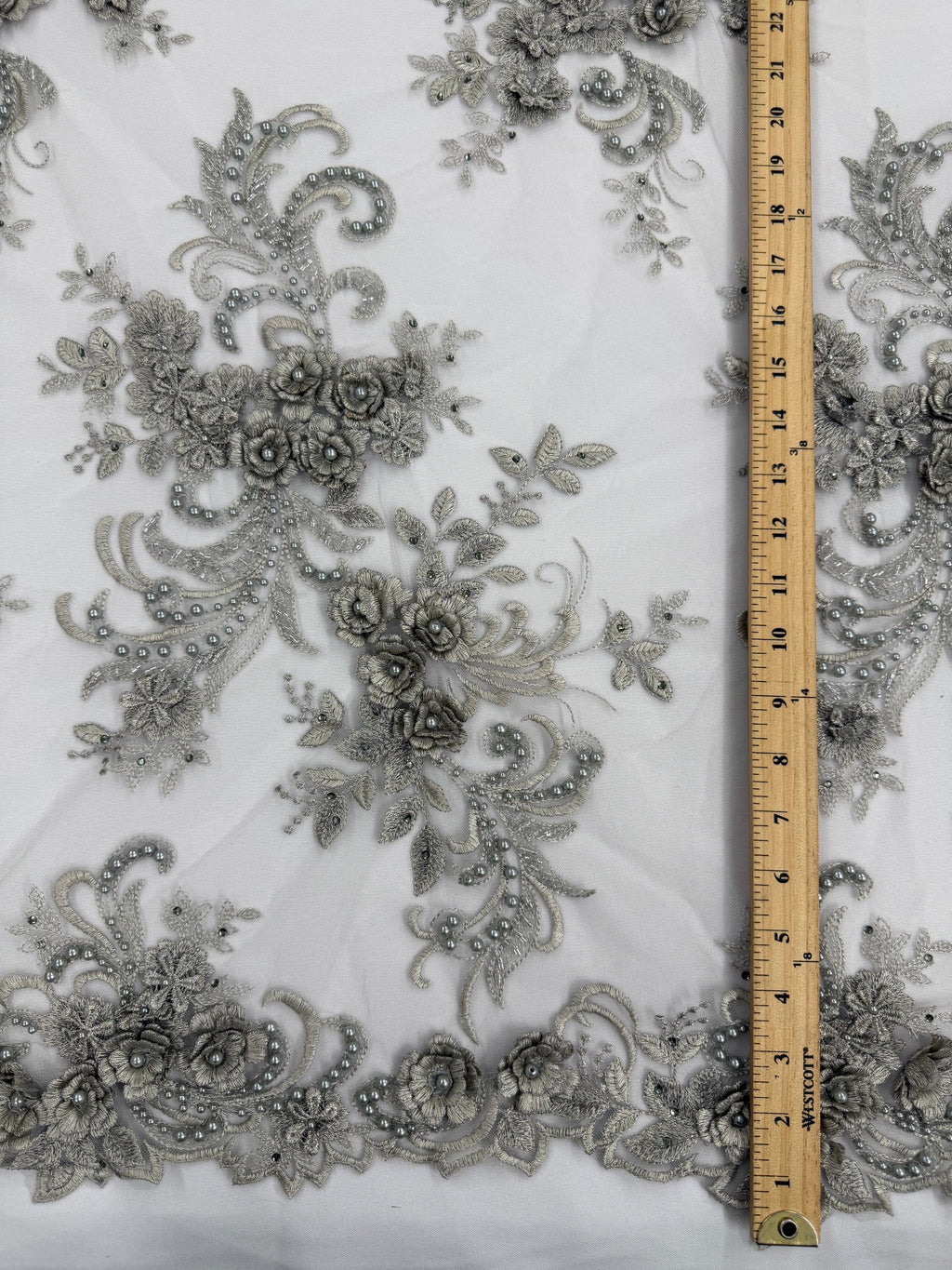 ML198 - 3D Lace Fabric by Yard – 52" Beaded Mesh for Wedding Gowns, Tablecloth, Party Decor