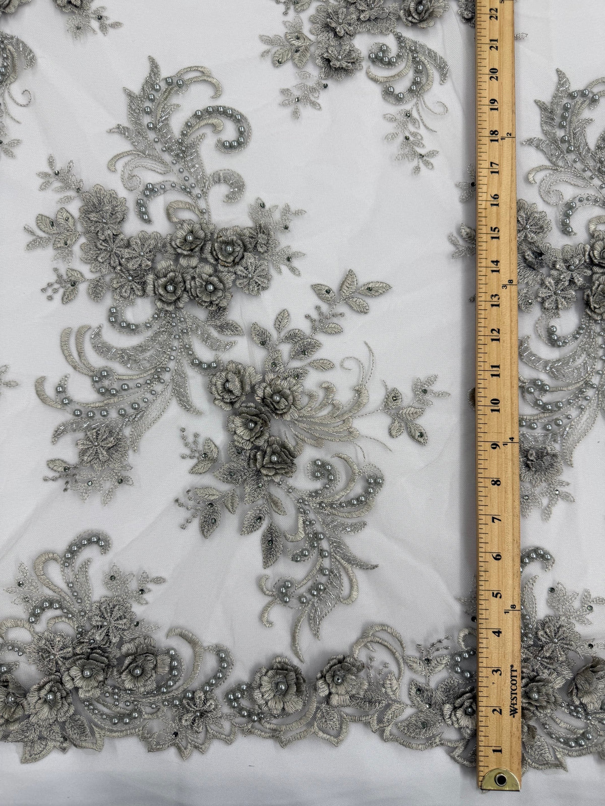 ML198 - 3D Lace Fabric by Yard – 52" Beaded Mesh for Wedding Gowns, Tablecloth, Party Decor