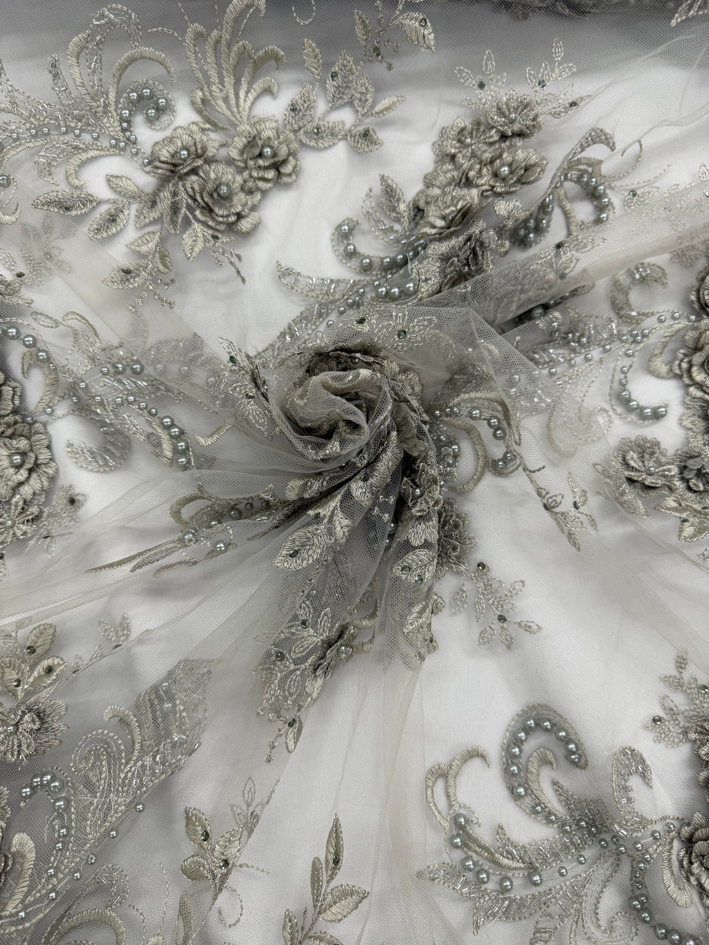 ML198 - 3D Lace Fabric by Yard – 52" Beaded Mesh for Wedding Gowns, Tablecloth, Party Decor