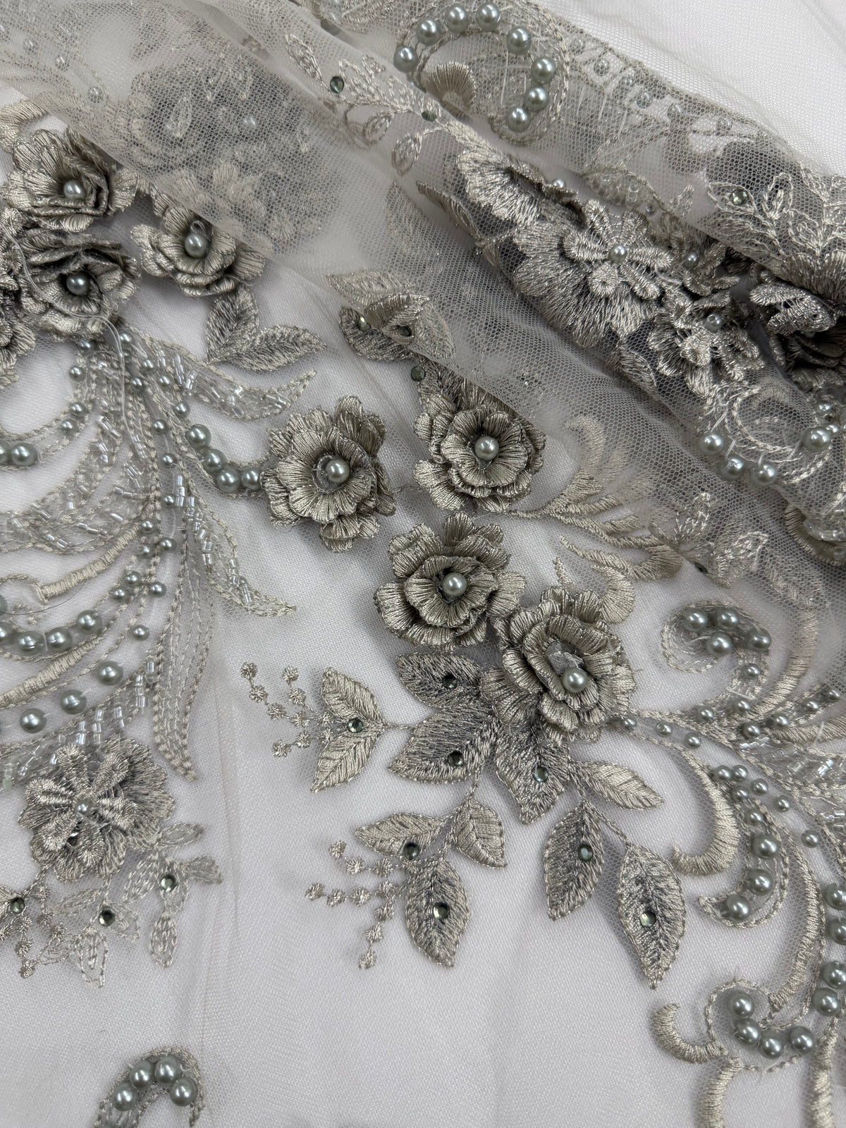 ML198 - 3D Lace Fabric by Yard – 52" Beaded Mesh for Wedding Gowns, Tablecloth, Party Decor