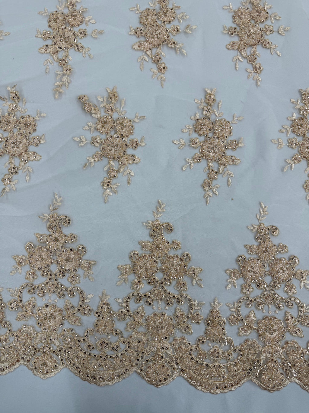 ML201 - Lace Fabric by Yard – 52" Beaded Mesh for Gowns, Tablecloth, Party Decor