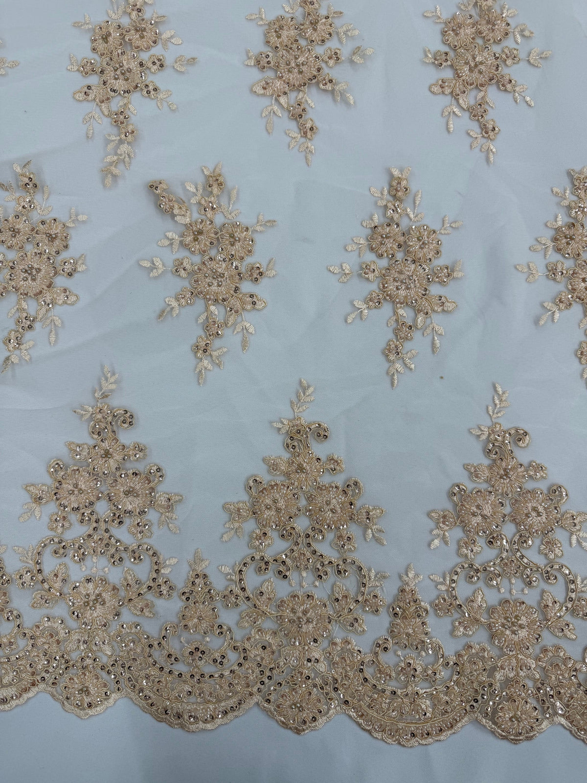 ML201 - Lace Fabric by Yard – 52" Beaded Mesh for Gowns, Tablecloth, Party Decor