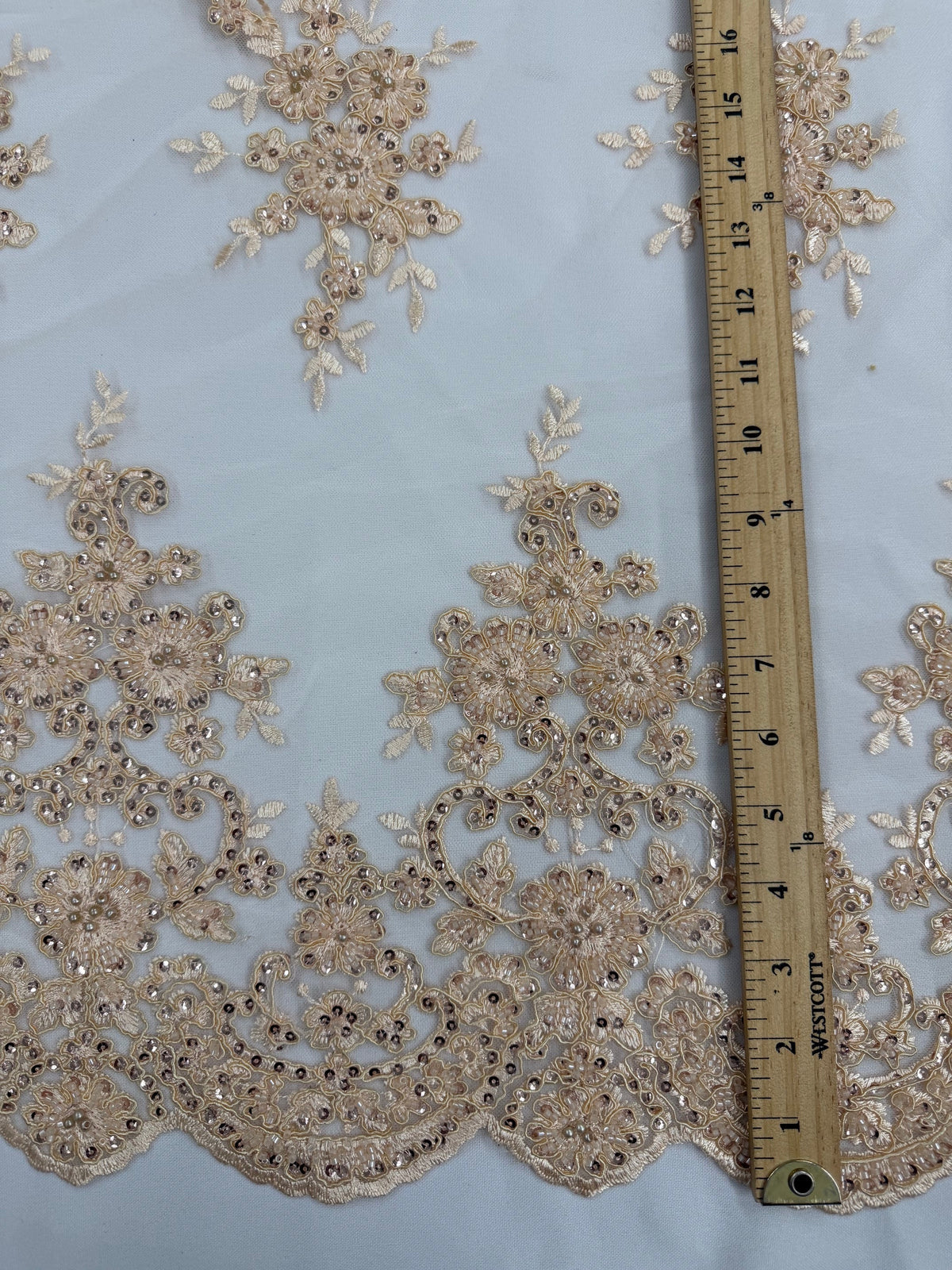 ML201 - Lace Fabric by Yard – 52" Beaded Mesh for Gowns, Tablecloth, Party Decor