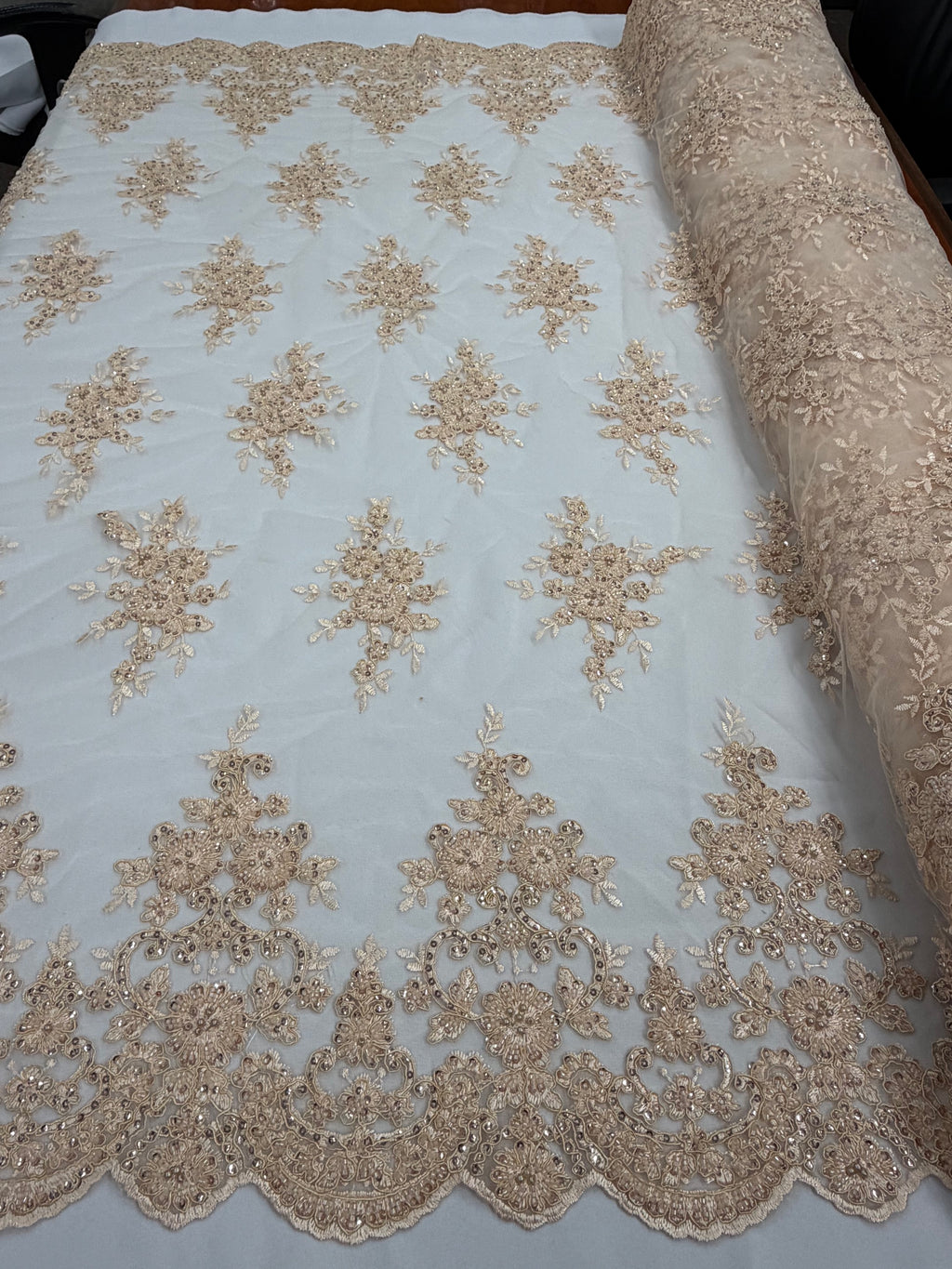 ML201 - Lace Fabric by Yard – 52" Beaded Mesh for Gowns, Tablecloth, Party Decor