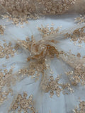 ML201 - Lace Fabric by Yard – 52" Beaded Mesh for Gowns, Tablecloth, Party Decor