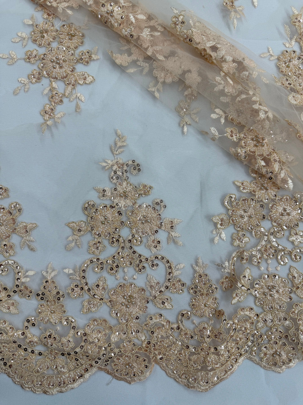ML201 - Lace Fabric by Yard – 52" Beaded Mesh for Gowns, Tablecloth, Party Decor