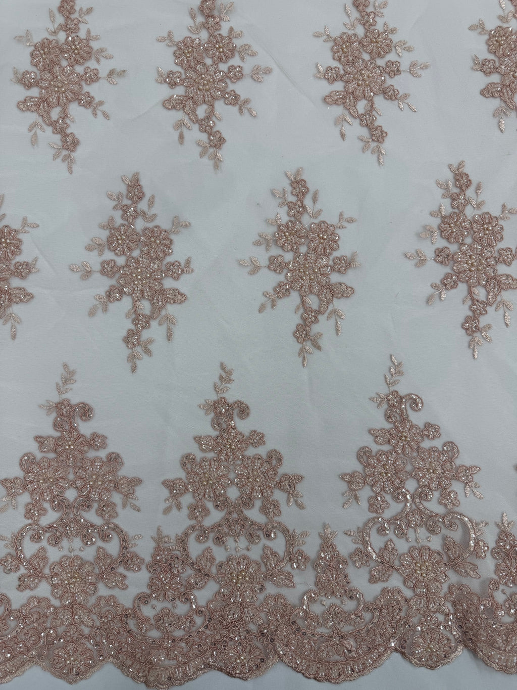 ML201 - Lace Fabric by Yard – 52" Beaded Mesh for Gowns, Tablecloth, Party Decor