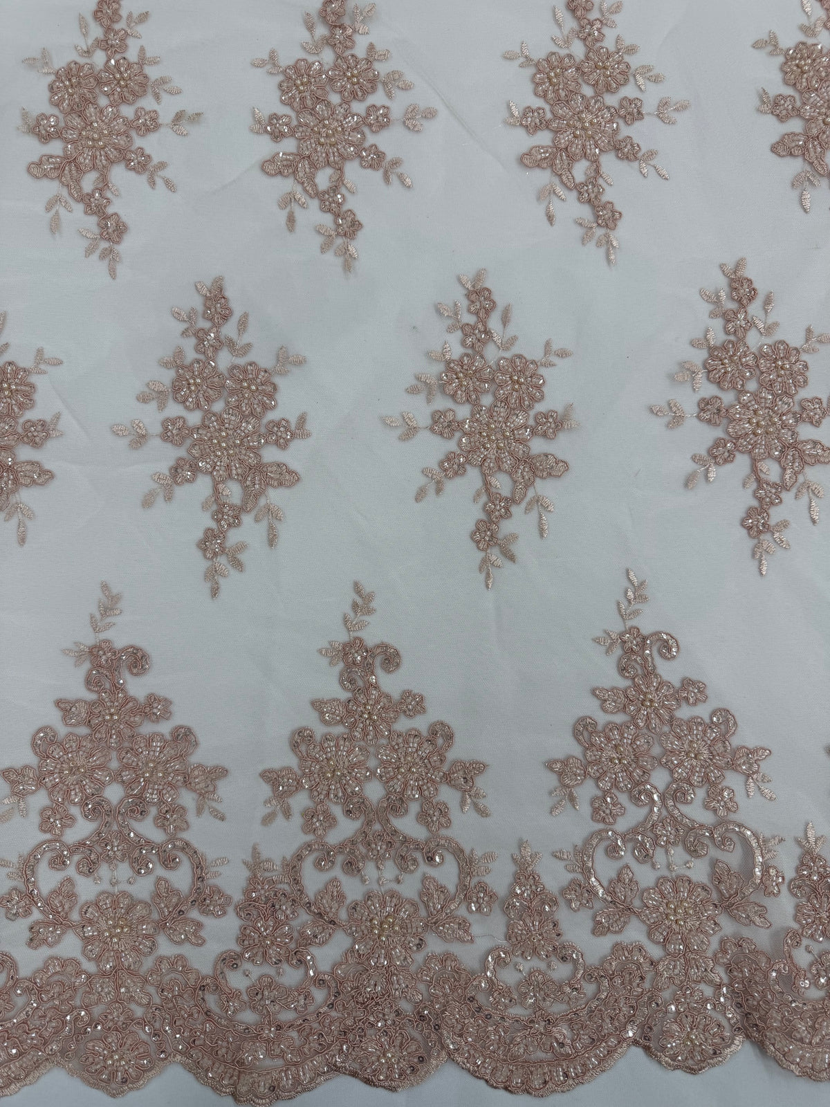 ML201 - Lace Fabric by Yard – 52" Beaded Mesh for Gowns, Tablecloth, Party Decor