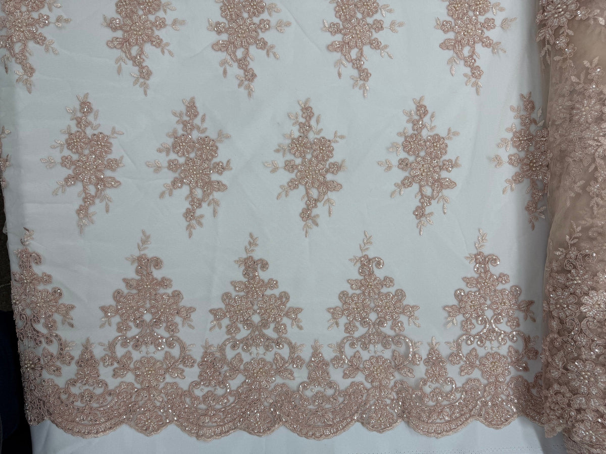 ML201 - Lace Fabric by Yard – 52" Beaded Mesh for Gowns, Tablecloth, Party Decor