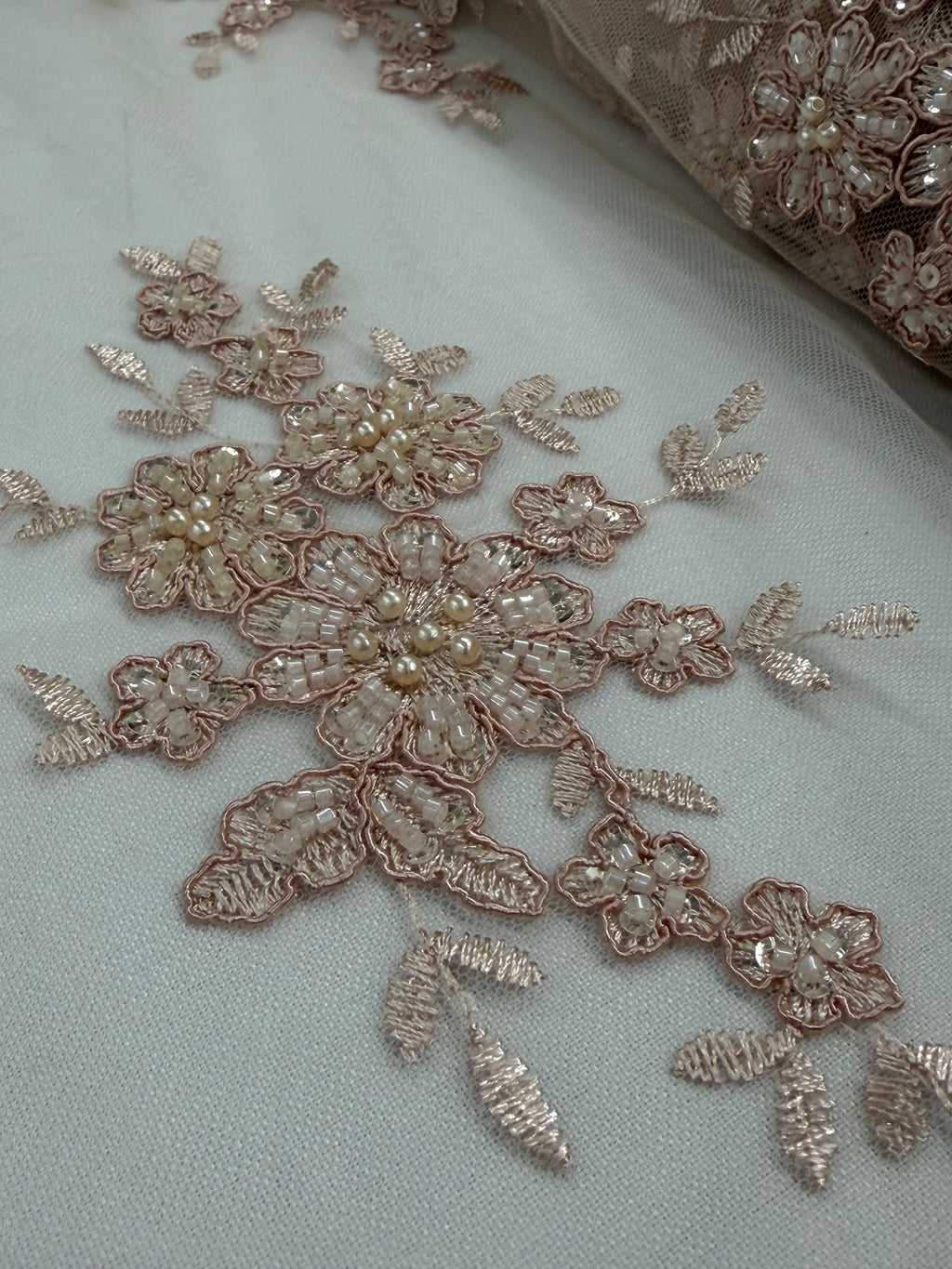 ML201 - Lace Fabric by Yard – 52" Beaded Mesh for Gowns, Tablecloth, Party Decor