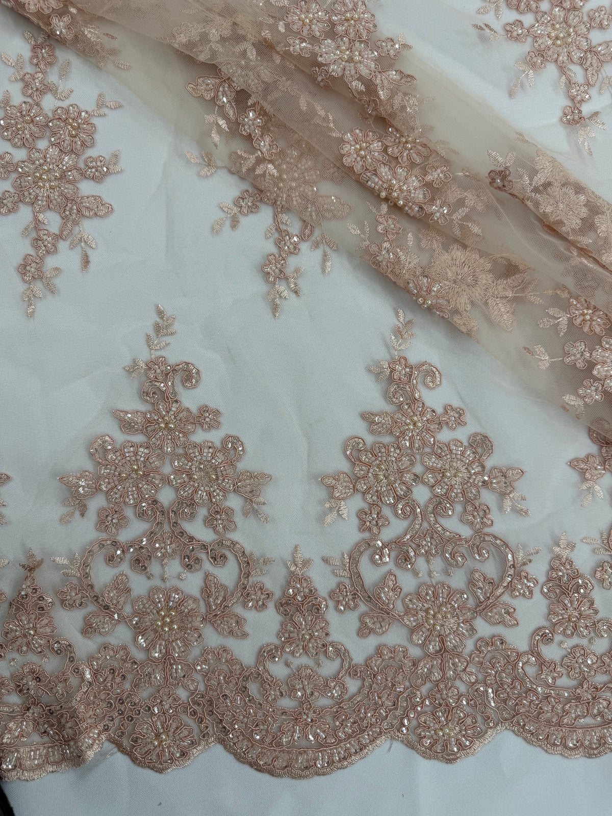 ML201 - Lace Fabric by Yard – 52" Beaded Mesh for Gowns, Tablecloth, Party Decor