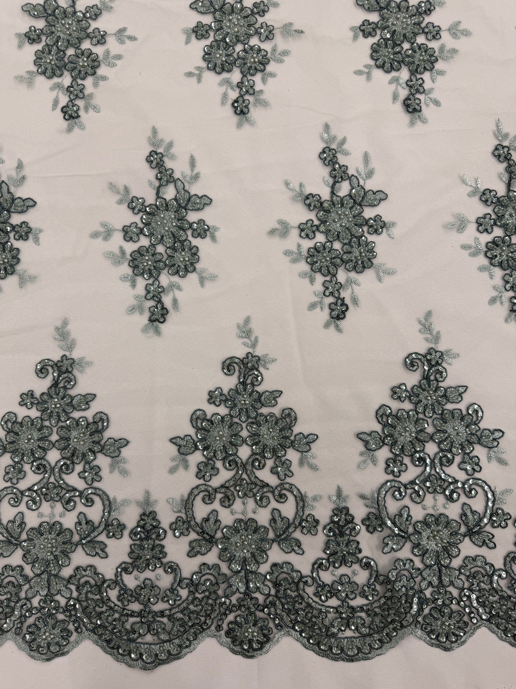 ML201 - Lace Fabric by Yard – 52" Beaded Mesh for Gowns, Tablecloth, Party Decor