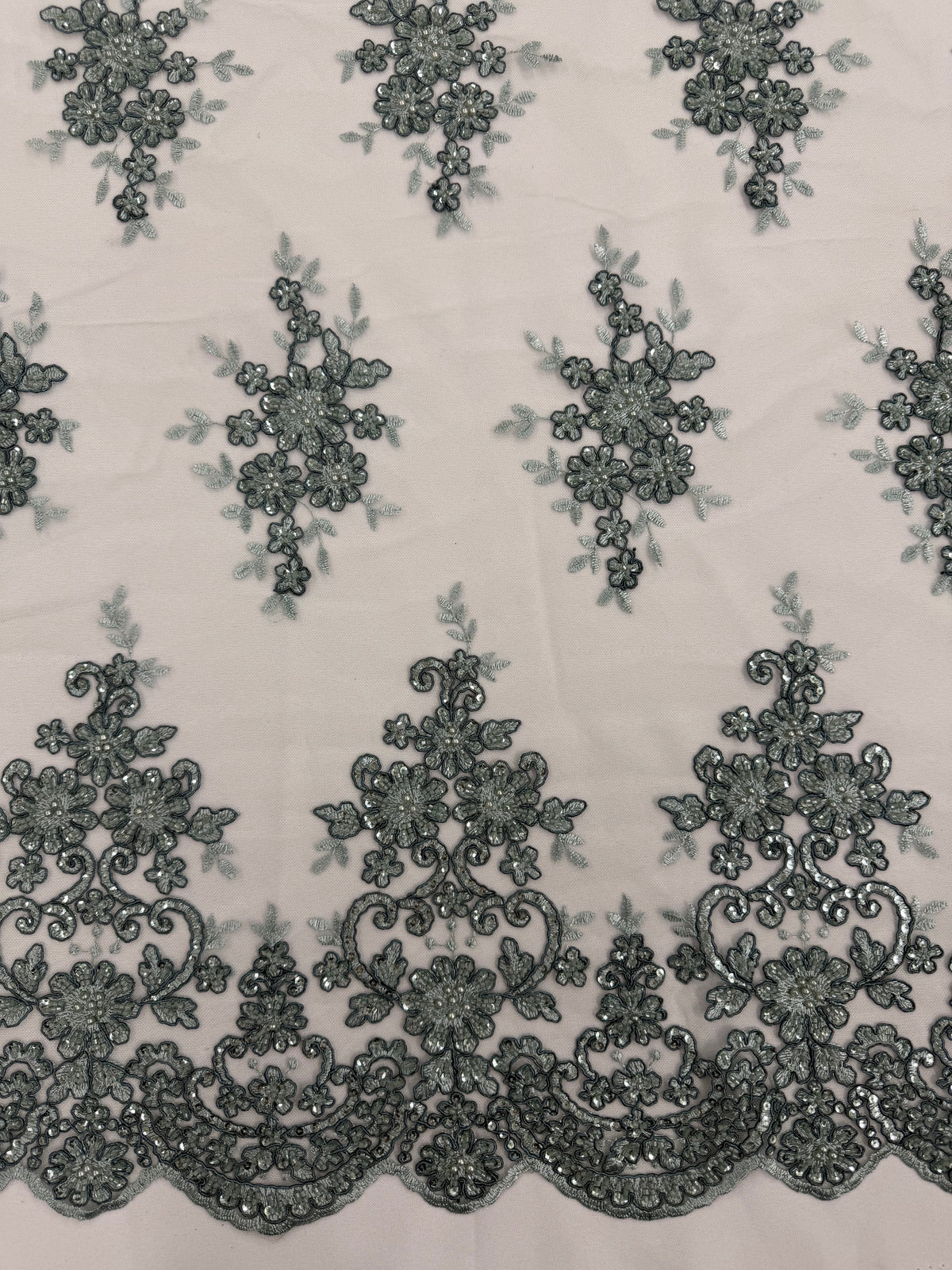 ML201 - Lace Fabric by Yard – 52" Beaded Mesh for Gowns, Tablecloth, Party Decor