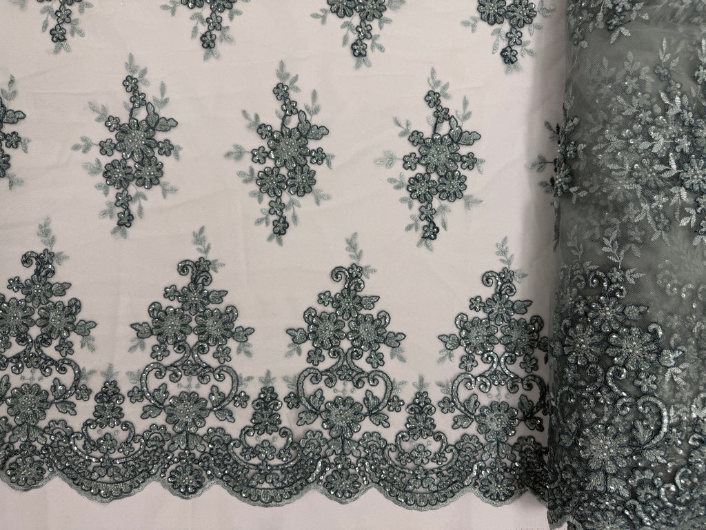 ML201 - Lace Fabric by Yard – 52" Beaded Mesh for Gowns, Tablecloth, Party Decor