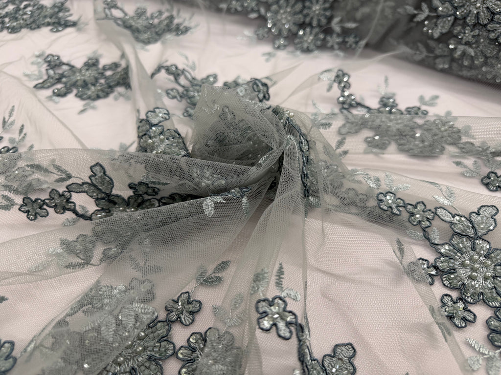 ML201 - Lace Fabric by Yard – 52" Beaded Mesh for Gowns, Tablecloth, Party Decor
