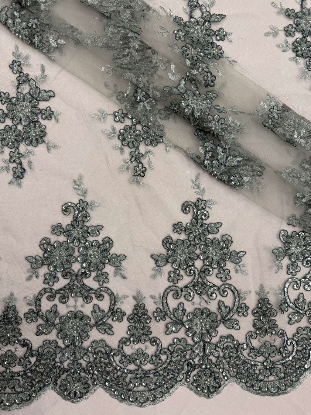 ML201 - Lace Fabric by Yard – 52" Beaded Mesh for Gowns, Tablecloth, Party Decor