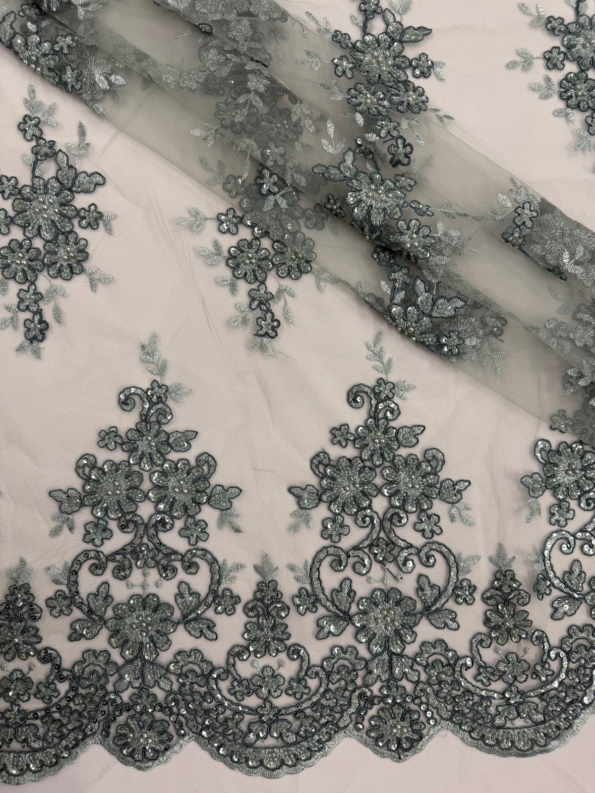 ML201 - Lace Fabric by Yard – 52" Beaded Mesh for Gowns, Tablecloth, Party Decor