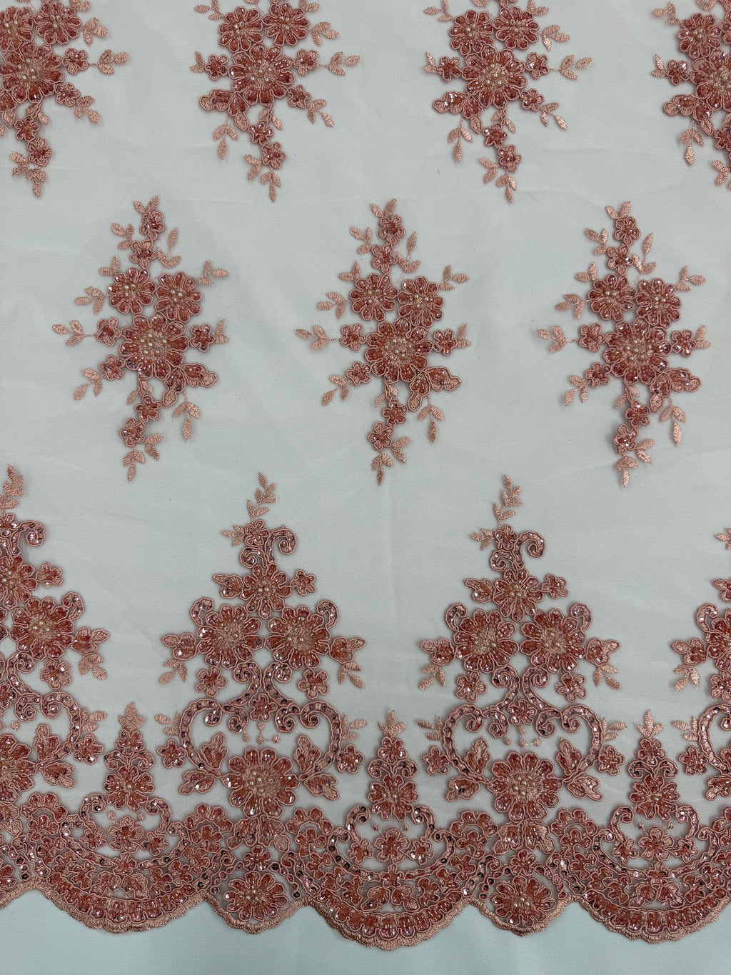 ML201 - Lace Fabric by Yard – 52" Beaded Mesh for Gowns, Tablecloth, Party Decor
