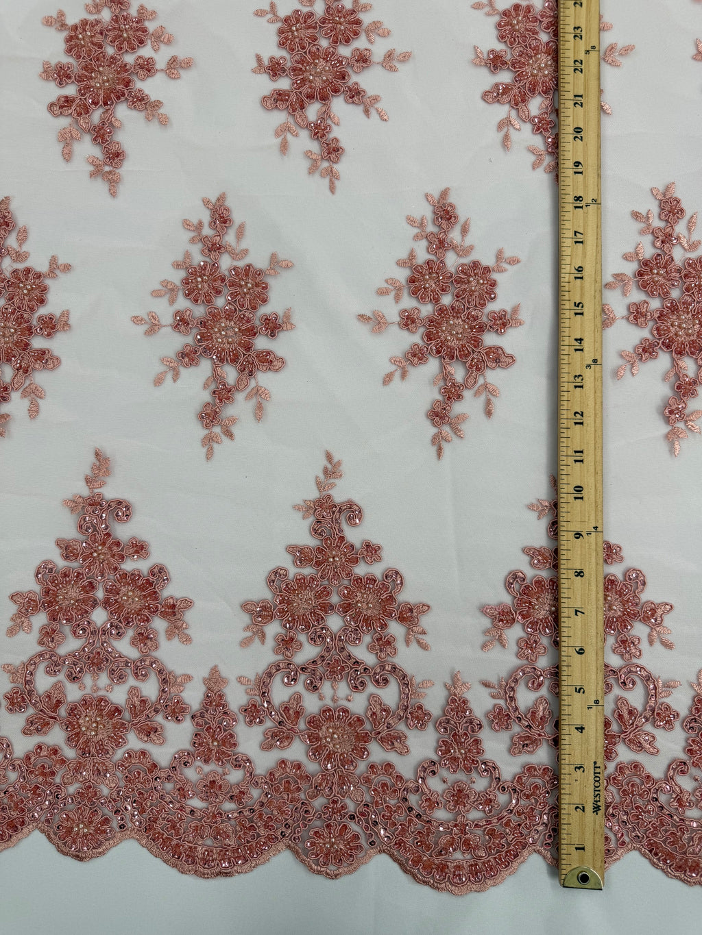 ML201 - Lace Fabric by Yard – 52" Beaded Mesh for Gowns, Tablecloth, Party Decor