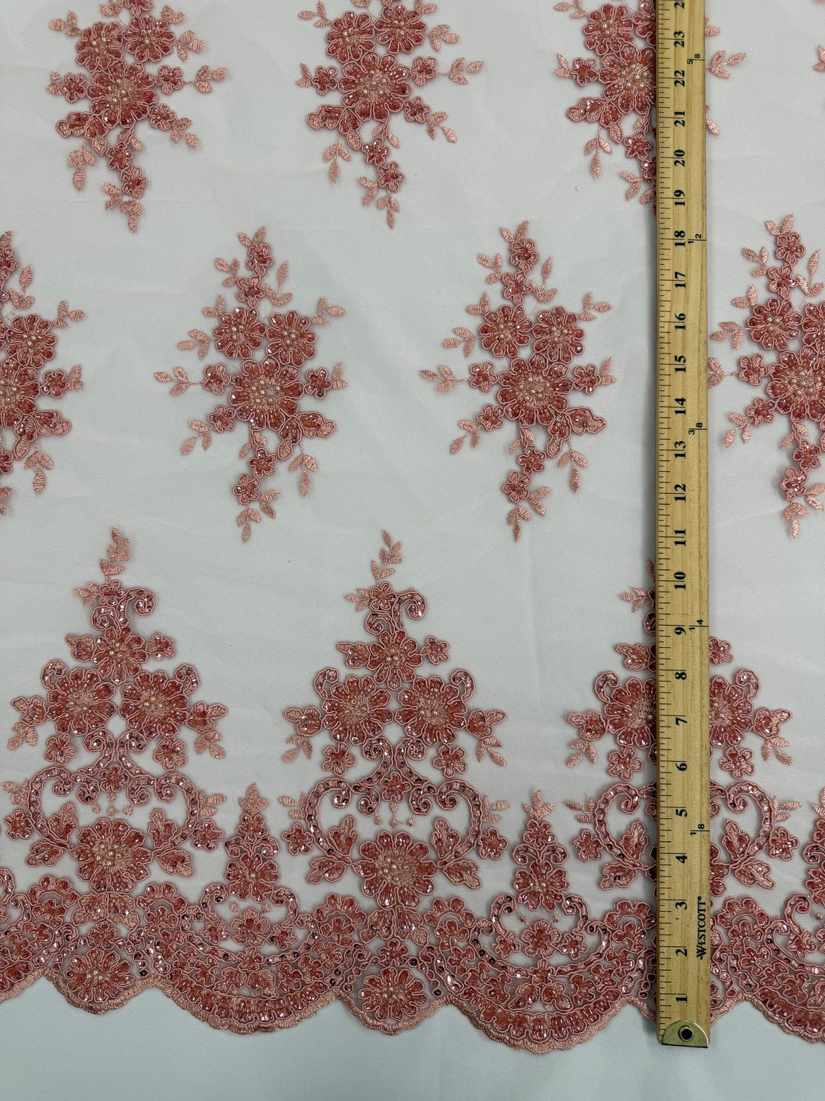 ML201 - Lace Fabric by Yard – 52" Beaded Mesh for Gowns, Tablecloth, Party Decor