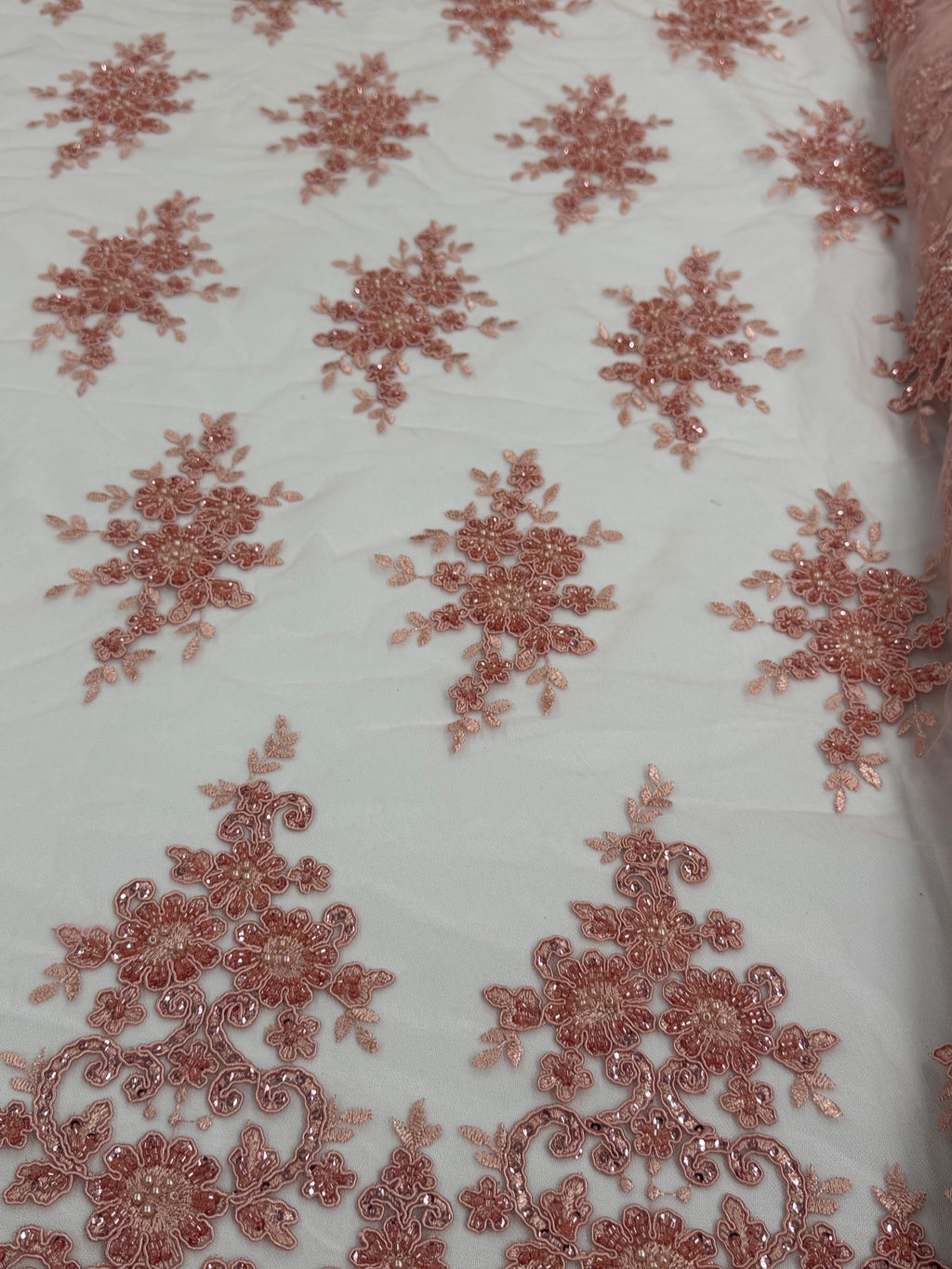 ML201 - Lace Fabric by Yard – 52" Beaded Mesh for Gowns, Tablecloth, Party Decor