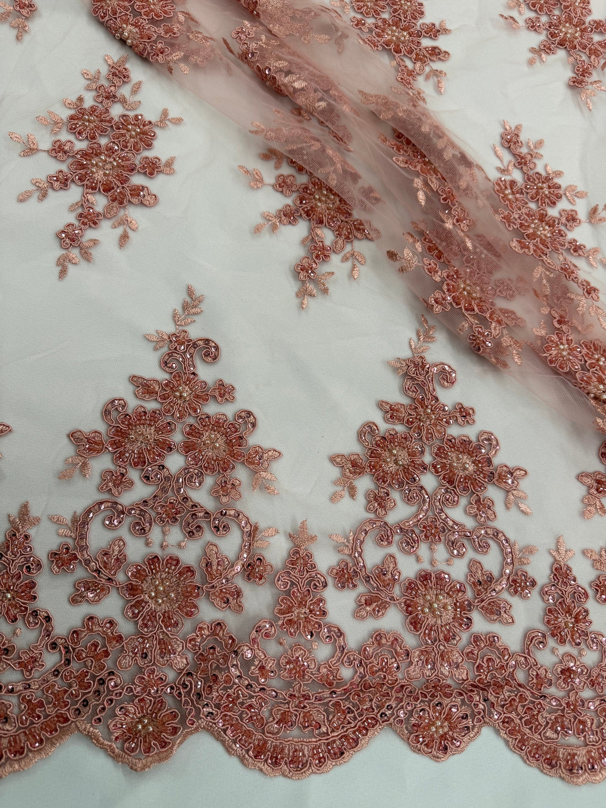 ML201 - Lace Fabric by Yard – 52" Beaded Mesh for Gowns, Tablecloth, Party Decor