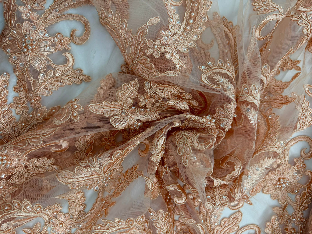 ML103 Floral Embroidery, Corded and Beaded Lace