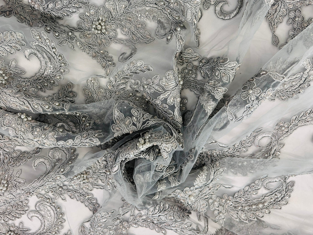 ML103 Floral Embroidery, Corded and Beaded Lace