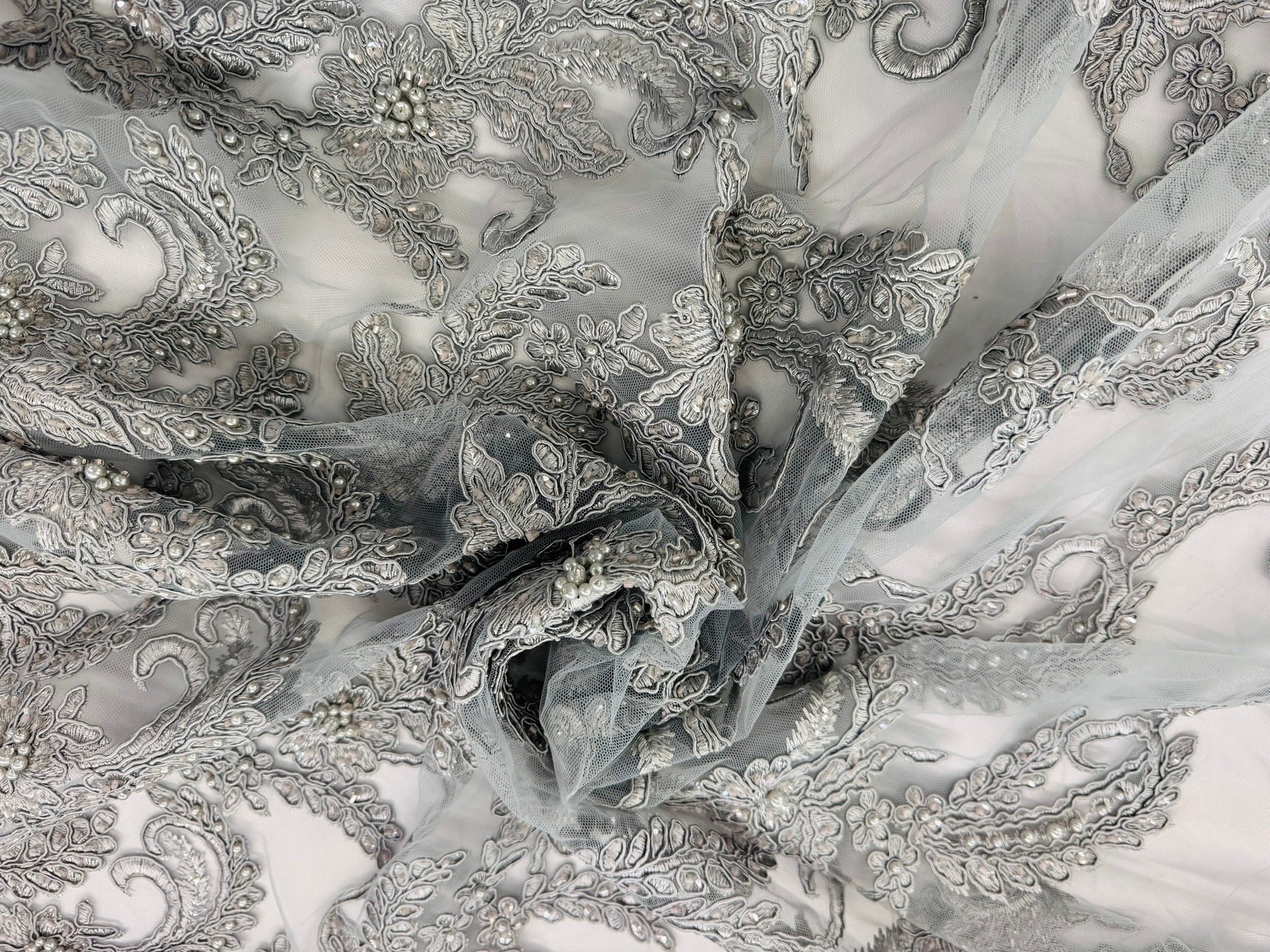 ML103 Floral Embroidery, Corded and Beaded Lace