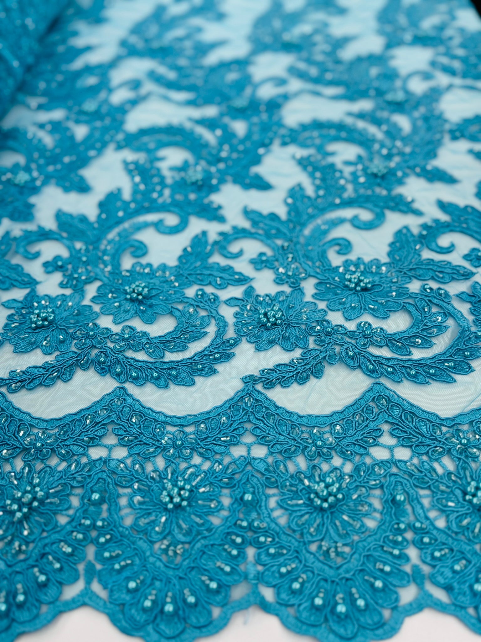 ML103 Floral Embroidery, Corded and Beaded Lace