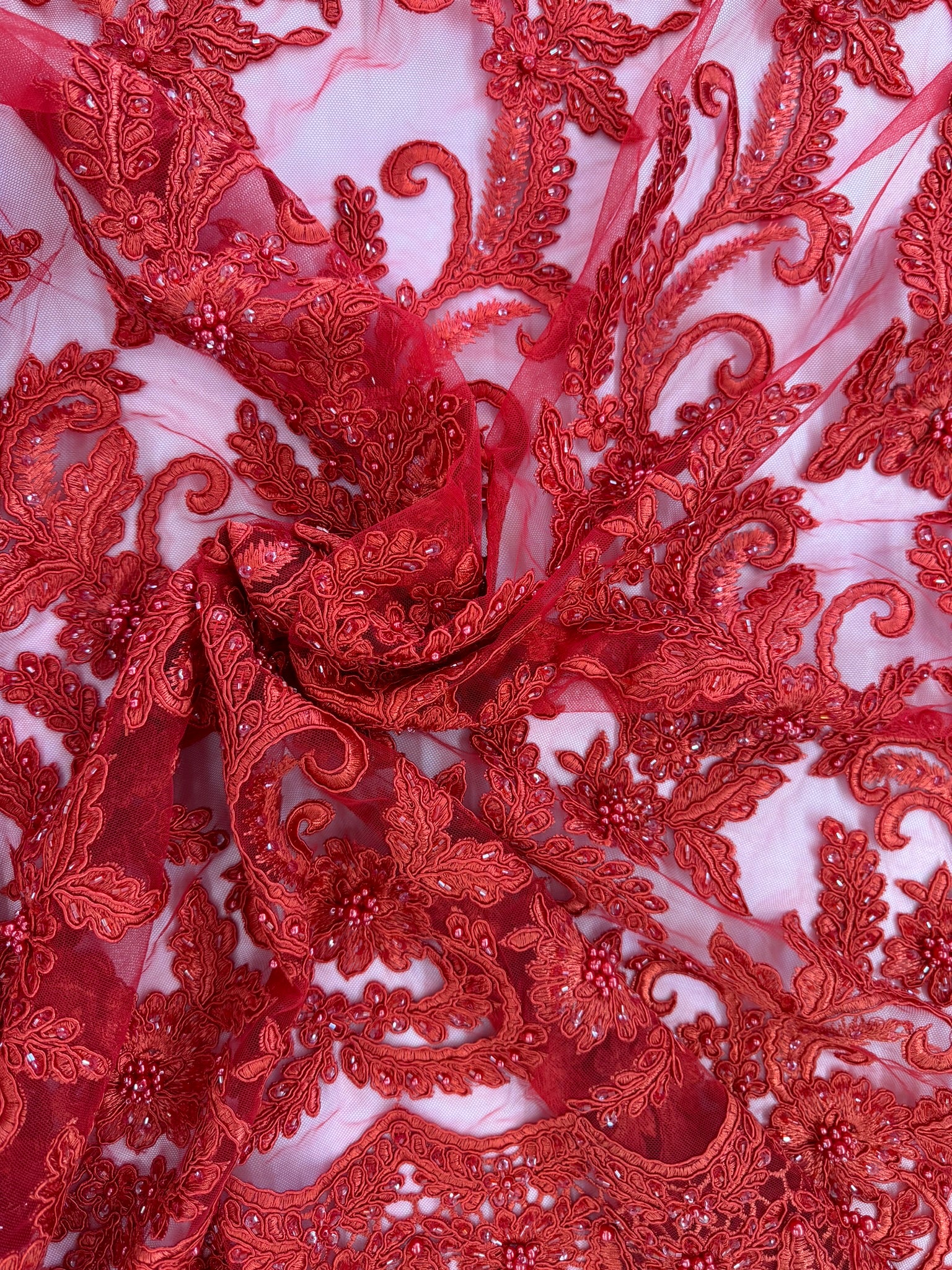 ML103 Floral Embroidery, Corded and Beaded Lace