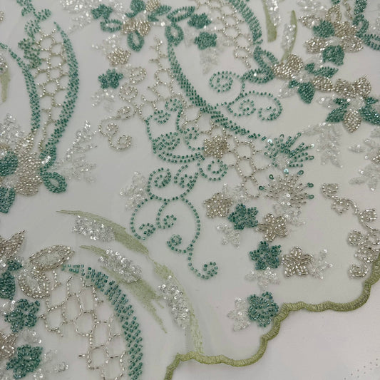 ML124 MINT Floral Embroidery and Beaded Lace