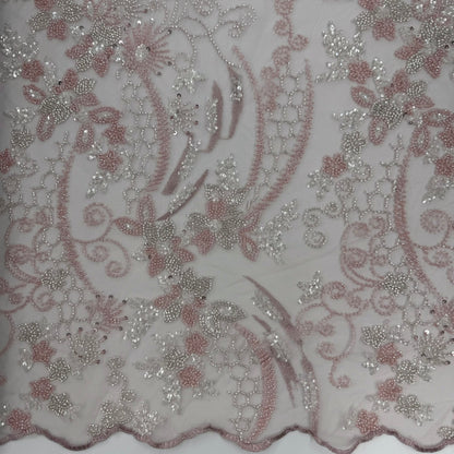 ML124 ROSE PINK Embroidery and Beaded Lace