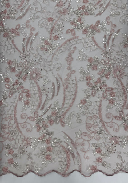 ML124 ROSE PINK Embroidery and Beaded Lace